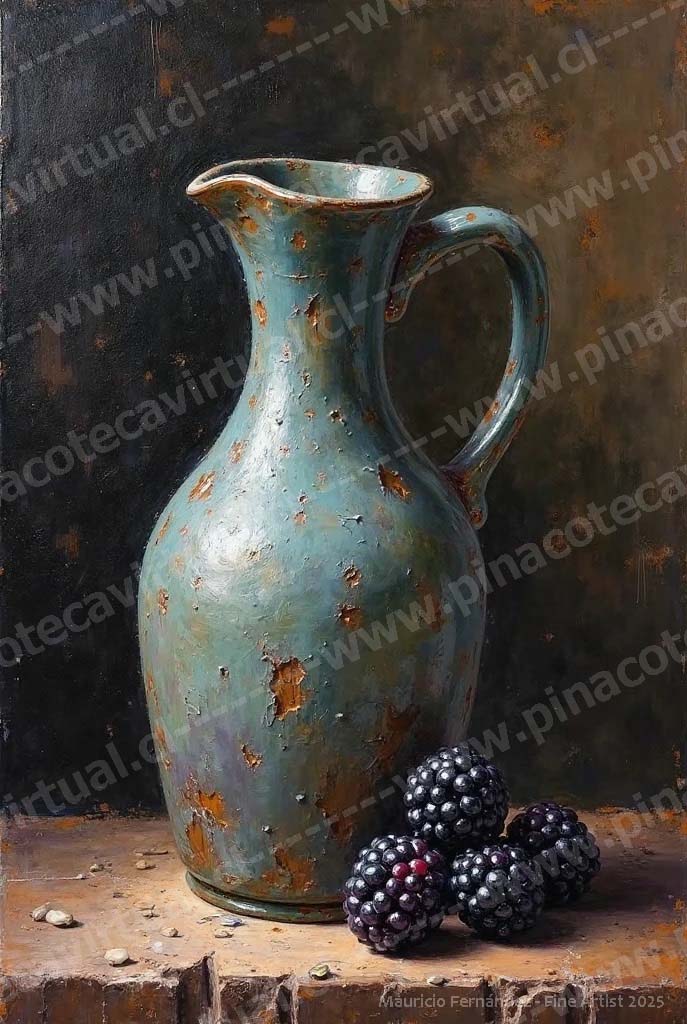 10. Jarròn metálico pintado y envejecido con moras