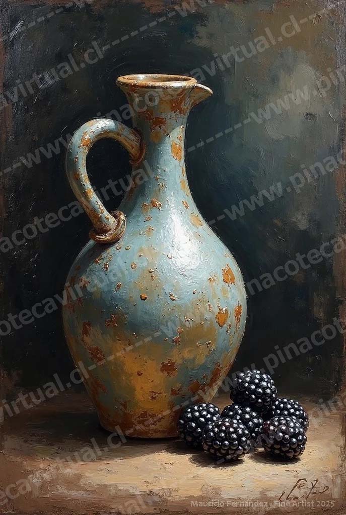 11.- Jarròn metálico pintado y envejecido con moras