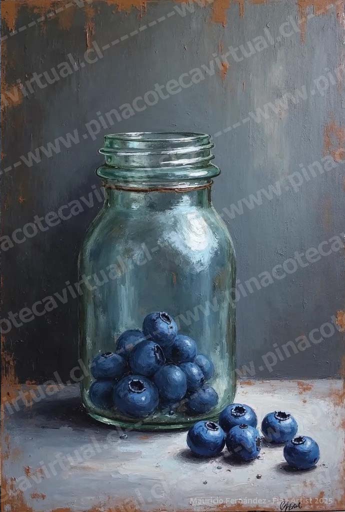 52.- Frasco de vidrio con arándanos