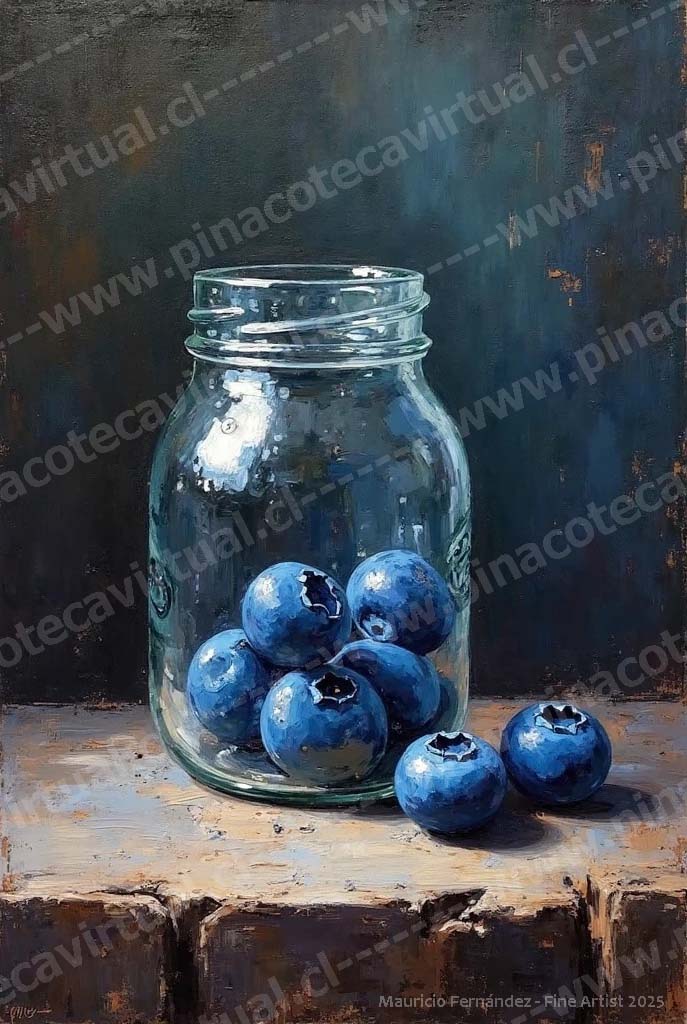 66.- Frasco de vidrio con arándanos