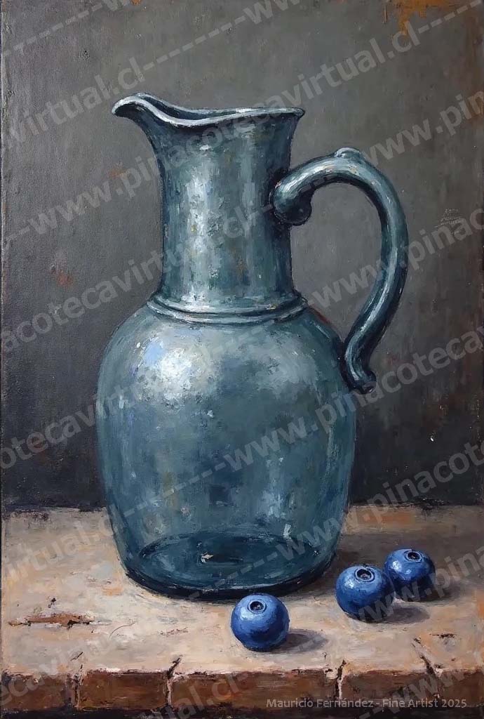 88.- Jarra de vidrio y arándanos