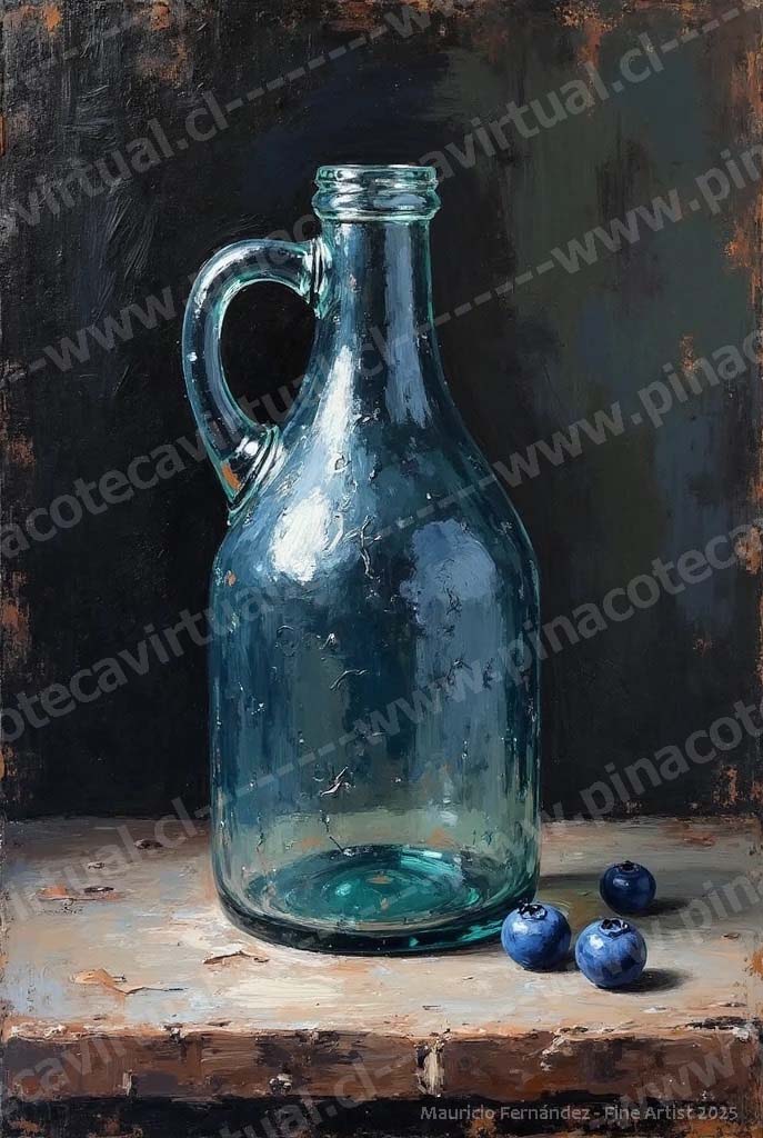 93.- Frasco de vidrio y arándanos